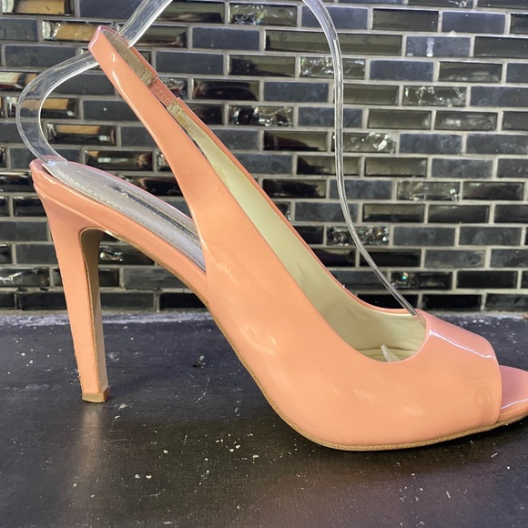 BCBGeneration Pink Peep Toe Slingback Patent Leather Heels - Picture 2 of 9